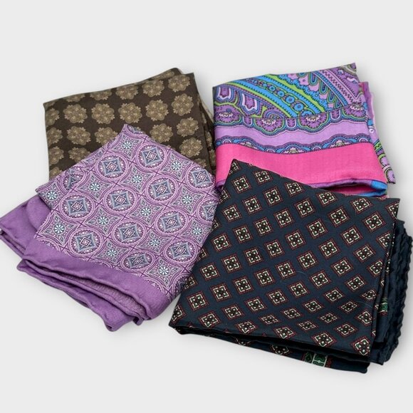 Set of 4 Italian Silk Pocket Squares - Picture 1 of 13